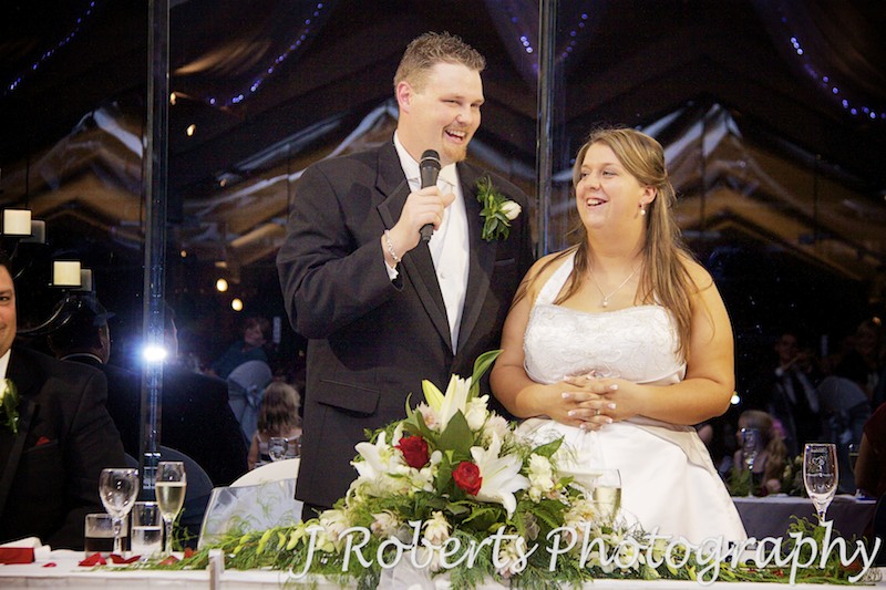 Groom making speeching during wedding reception - wedding photography sydney